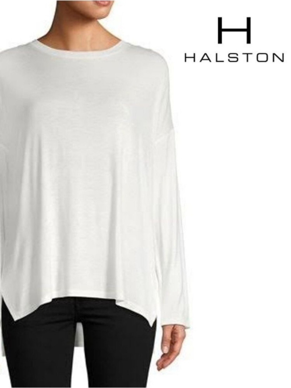 HALSTON Hi Lo Drop Shoulder Long Sleeve Top. Fits XS to Medium NWT $49